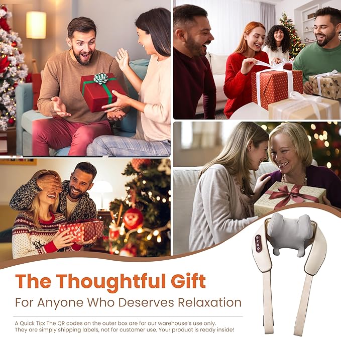 Cordless Shiatsu Neck and Shoulder Massager with Heat 6D Kneading Nodes for Back Massage &amp Deep Relaxation Auto 10 Mins Uses Whisper Quiet Rechargeable for Home Office Perfect Gifts for Men W