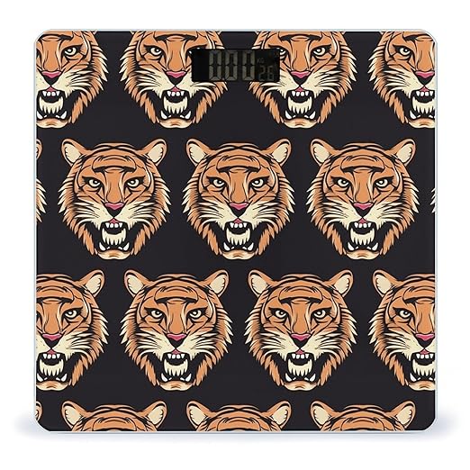 Tiger Head Pattern Bathroom Scale for Body Weight LCD Display Digital Bathroom Scale Tempered Glass Bathroom Weight Scales Fashion Smart Scales for Home Bedroom 400 Lb