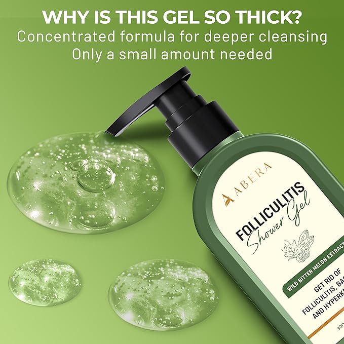 ABERA High-Performance Folliculitis Body Wash with Wild Bitter Melon Extract BHA Shower Gel Reduces Back Acne &amp Keratosis Pilaris Folliculitis Treatment Acne Body Wash for Sensitive Skin 10.1
