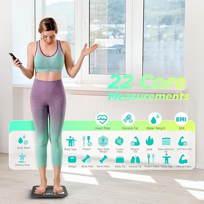 RunStar Scale for Body Weight Smart Scale with 8-in-1 VA Display High Precision Bathroom Digital Scale for Body Weight Heart Rate BMI Body Fat 22 Body Composition Sync APP FSA&ampHSA Eligible