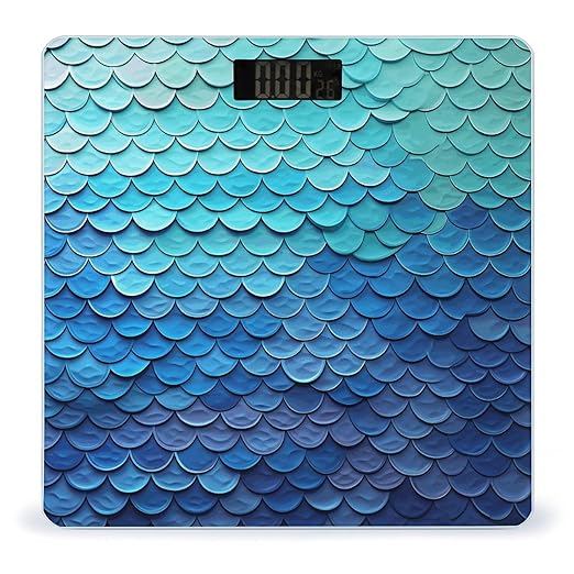 Ocean Sea Blue Mermaid Fish Scale Bathroom Scale for Body Weight 400 Lb Weight Scale with High Precision Sensors Tempered Glass Highly Accurate Digital Weighing Machine for People
