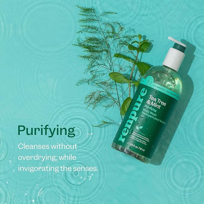 RENPURE Tea Tree &amp Mint Body Wash - Cleanses Invigorates &amp Refreshes Skin Without Over-Drying - For All Skin Types - Tea Tree Leaf Oil Spearmint Leaf Oil - 24 Fl Oz each2 Count (Pack of 2)