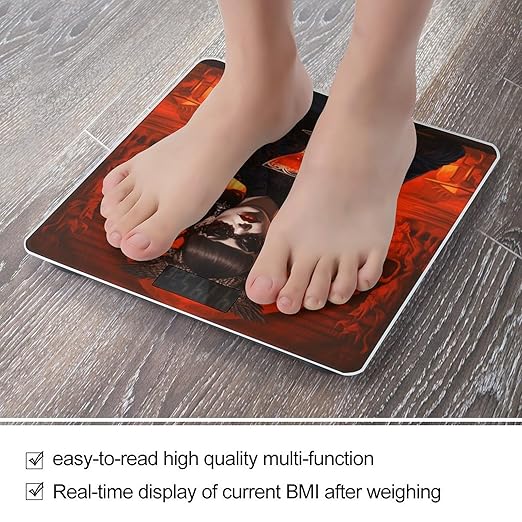 Demon Style Character Scale for Body Weight Anti-Slip Tempered Glass Digital Bathroom Scales Clear LCD Display Weighing Scale Safe Rounded Corners Smart Scales