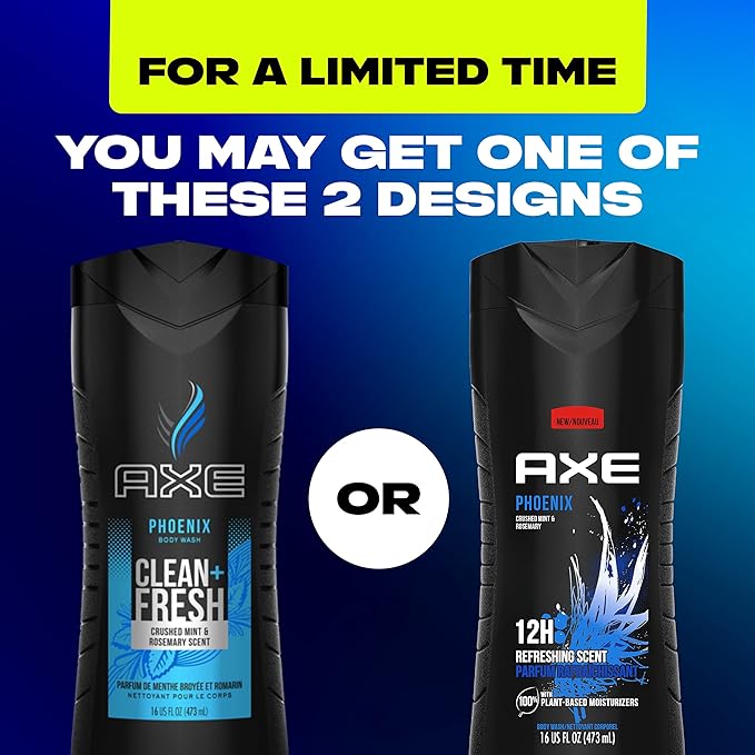 AXE Phoenix Crushed Mint &amp Rosemary Men's Body Wash 4 Count 16 oz (100% Recycled Bottle) Phoenix Men's Body Wash 4 Count 16 oz (100% Recycled Bottle)