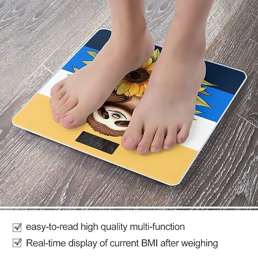 Cartoon Sloth Sitting on Sunflower Scale for Body Weight Smart Scales Digital Bathroom Scale High Precision Weighing Scales with Large Display Weighing Machine for People