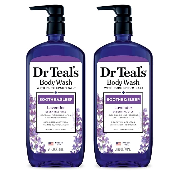 Dr Teal's Body Wash Bundle with Pure Epsom Salt Relax &amp Relief with Eucalyptus &amp Spearmint 24 fl oz (Pack of 2) and Soothe &amp Sleep with Lavender 24 fl oz (Pack of 2)