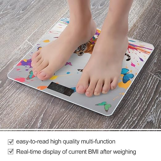 Tiger with Butterflies Weight Scale Cute Bathroom Scale for Body Highly Accurate Digital Weighing Machine for People Compact LCD Display Scales with Sturdy Toughened Glass Scales