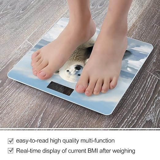 Cute Polar Bear Bathroom Scale Automatic Power On/Off Body Scales LCD Backlight Display Square Digital Scale Rounded Corners Bathroom Scales for Home Bedrooms