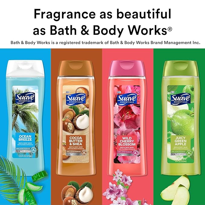 Suave Moisturizing Body Wash with Ocean Breeze Scent and Vitamin E Extract No Parabens No Phtahaltes 18 Oz Pack of 6