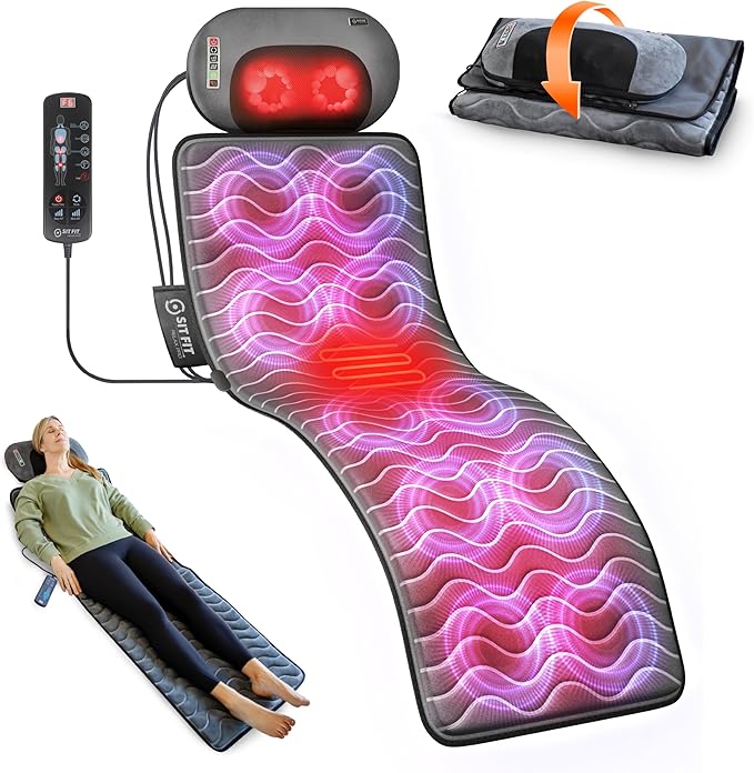 Full Body Massage Mat Vibrating Mattress Pad Bed Massager Mat Massage Mats for Full Body with Detachable Pillow with Heat Alleviates Muscle Pain Improves Circulation and Stress Relief by SITFIT