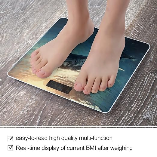 Whale Above Sea Water Weight Scale Large Bathroom Scales Digital Weight with Bright LED Display Non Slip Automatic Weighing Scale Fashion Weighing Machine for Body
