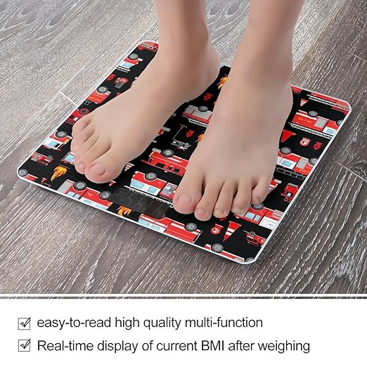 Men's Smart Scale for Body Weight Digital Bathroom Weighing Scale Automatic Switch Energy Saving Scale Red Fire Trucks Black