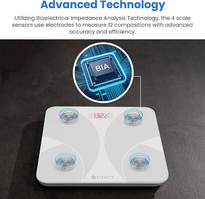 Etekcity Scale for Body Weight Smart Digital Bathroom Weighing Scales with Body Fat and Water Weight for People Bluetooth BMI Electronic Body Analyzer Machine 400lb
