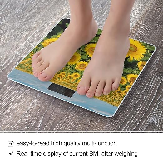 Many Beautiful Sunflowers Scale for Body Weight Accurate Digital Bathroom Scale Toughened Glass High Precision Scales Smart Weight Scales with Large LCD Backlight Display Weighing Machine