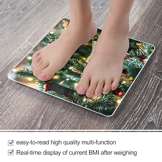 Christmas Bell Scale for Body Weight Highly Accurate Digital Bathroom Body Scale Digital Bathroom Scales for People Anti-Slip Large LCD Display Smart Scales