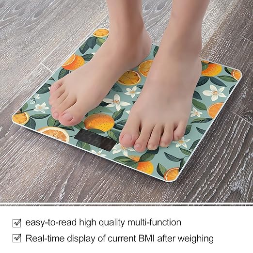 Digital Bathroom Scale for Body Weight Scale with Bright LCD Display High Accuracy Step-On Technology Auto On/Off Lemons and Flowers Digital Scales 400 Lbs /180kg