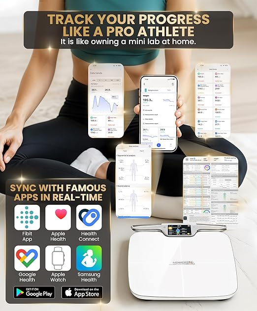 Homerz Body Fat Scale – Smart Scale with BMI Body Fat Muscle Mass Full Body Composition Scale with Body Fat Analysis Body Scan Scale with Handle Body Scanner Biometric Analyzer