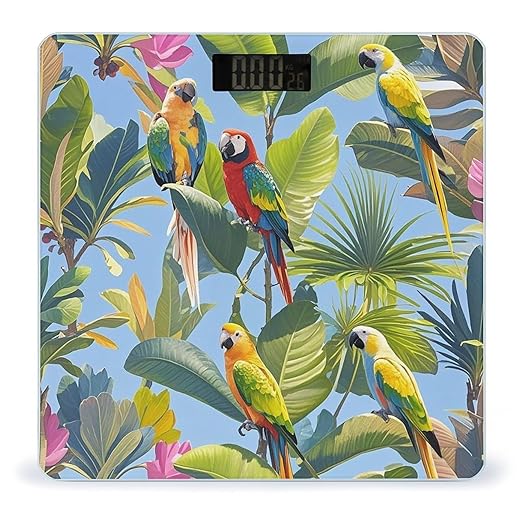 Tropical Plants and Parrots Bathroom Scale for Body Weight with High Precision Large LCD Backlight Display Digital Weighing Scale with BMI Capacity Up to 180kg