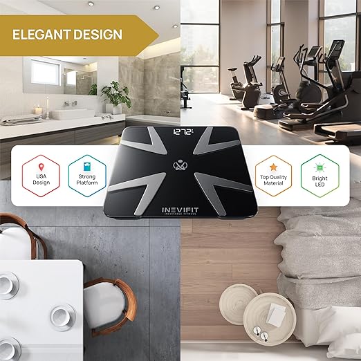 INEVIFIT SMART Body Fat Scale Highly Accurate Bluetooth Digital Bathroom Body Composition Analyzer Measures Weight Body Fat Water Muscle BMI Visceral Fat &amp Bone Mass for Unlimited Users
