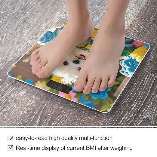 Cute Maltese Puppy Scale for Body Weight Accurate Digital Bathroom Scale Toughened Glass High Precision Scales Smart Weight Scales with Large LCD Backlight Display Weighing Machine