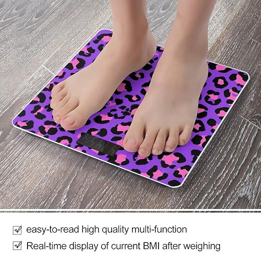 Energy Saving Scale Bathroom Weighing Scale Smart Scale for Body Weight Digital Neon Purple Pink Leopard Print 80s 90s Style