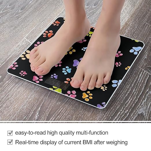 Pawful Paws Print Scale for Body Weight Anti-Slip Sturdy Tempered Glass Weighing Machine Highly Digital Accurate Bright LCD Bathroom Scale for Household Gift
