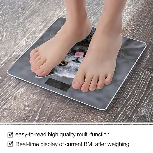 Blue Cat Sticking Out Tongue Bathroom Scale for Body Weight Bathroom Weighing Scales with Back Lit LED Display Sturdy Tempered Glass Body Weight Bathroom Scale 400lb Weighing