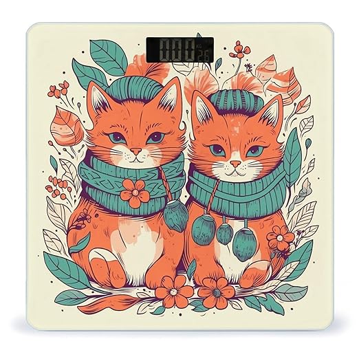 Two Orange Cats Scale for Body Weight Precision Bathroom Weighing Scales with Back Lit LCD Display Sturdy Tempered Glass Body Weight Scales Digital Bathroom Scale 400lb