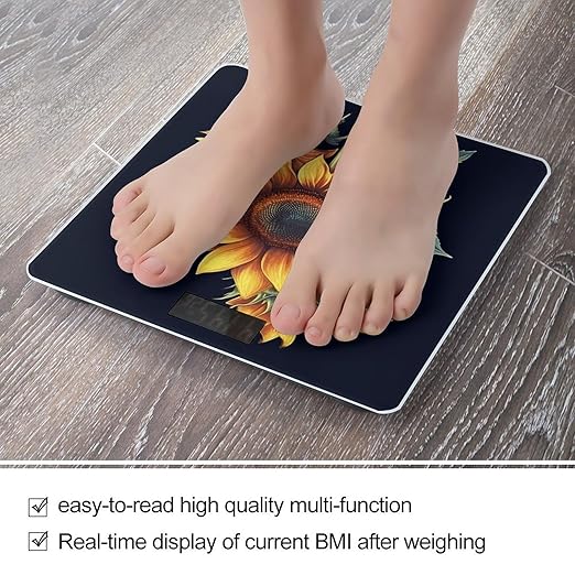 Summer Sunflower Bathroom Scale Ultra-Bright Liquid Crystal Screen Weight Scale Accurate Bathroom Body Scales for Body Weight Bathroom Pet Home Bedroom Gift-Giving