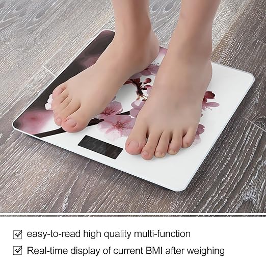 Tempting Cherry Blossoms Scale for Body Weight Anti-Slip Digital Bathroom Scale Sturdy Toughened Glass Weighing Scales High Precision Safe Rounded Corners Smart Scales
