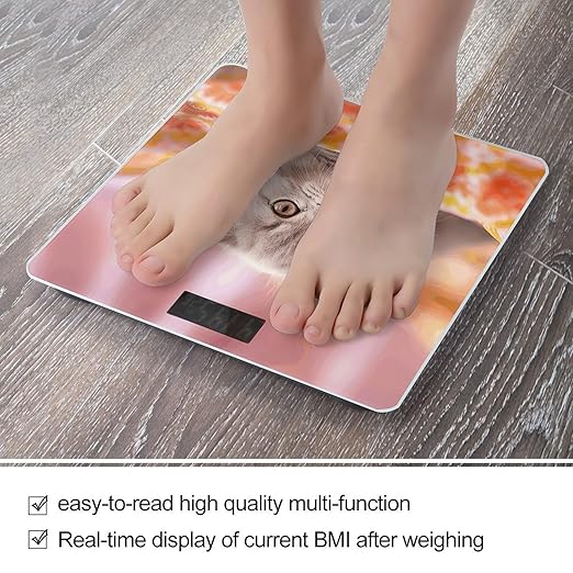 Digital Bathroom Scale for Body Weight Scale with Bright LCD Display High Accuracy Step-On Technology Auto On/Off Light Gray Cat Digital Scales 400 Lbs /180kg