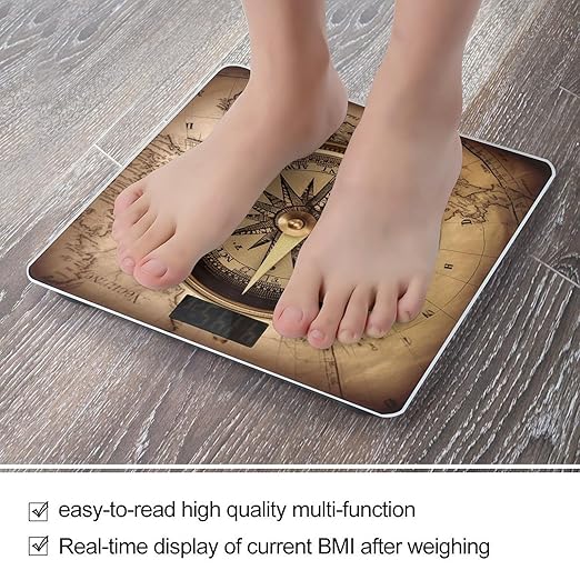 Law of The Compass Navigation Scale for Body Weight Highly Accurate Digital Bathroom Scale Sturdy Tempered Glass Weighing Scales with LCD Display Fashion Body Fat Smart Scales 400lb