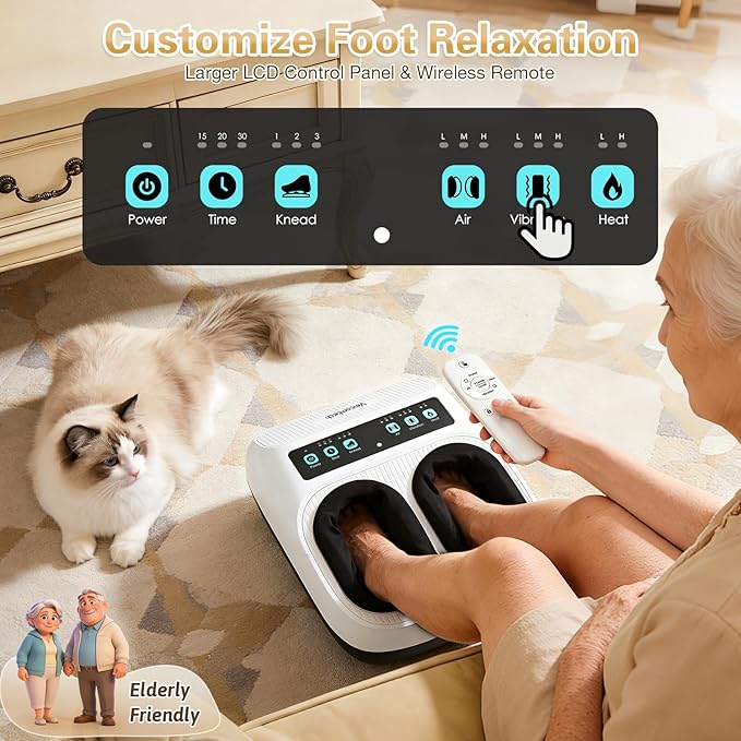 Foot Massager with Heat Electric Foot Massager Machine for Plantar Fasciitis Neuropathy with Remote Control Adjustable Vibration and Compression (White)