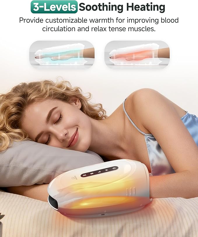 Cordless Hand Massager with Heat &amp Compression Vibration and Rolling 3 Modes &amp Intensities Heated Finger Wrist Massage for arthritis and carpal tunnel Hand Warmer Valentines Day Gifts for H