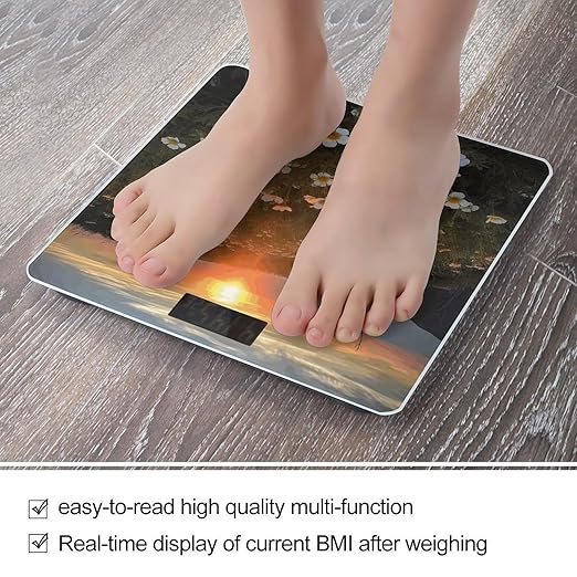 Sunset and Flowers Smart Scale for Body Weight Accurate Bathroom Scale with LED Display Digital Weight Scales Weighing Machine High Precision Scales for Bath Home