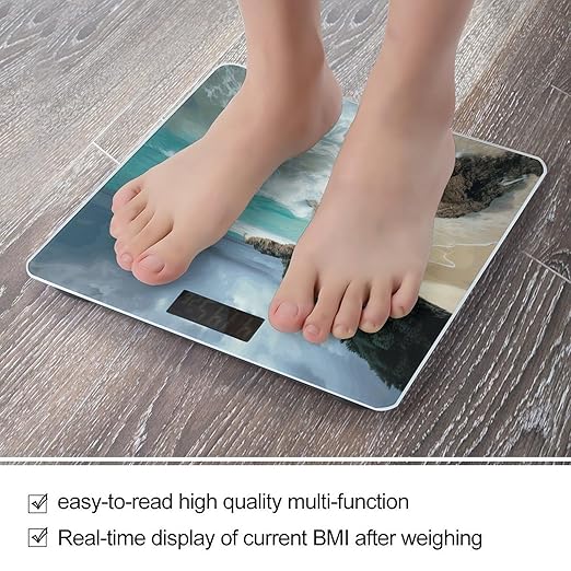 Serene Coastal Digital Bathroom Scale for Body Weight Weighing Scale with Backlit LCD Display High Precision Measurements &amp Measures Weight Up to 180kg