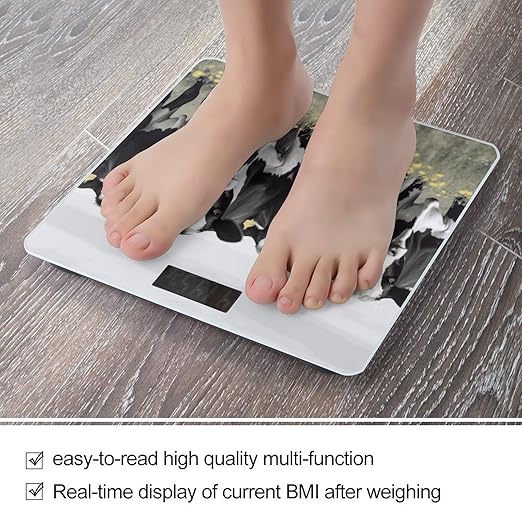 Black White Cows Bathroom Scale Automatic Power On/Off Body Scales LCD Backlight Display Square Digital Scale Rounded Corners Bathroom Scales for Home Bedrooms