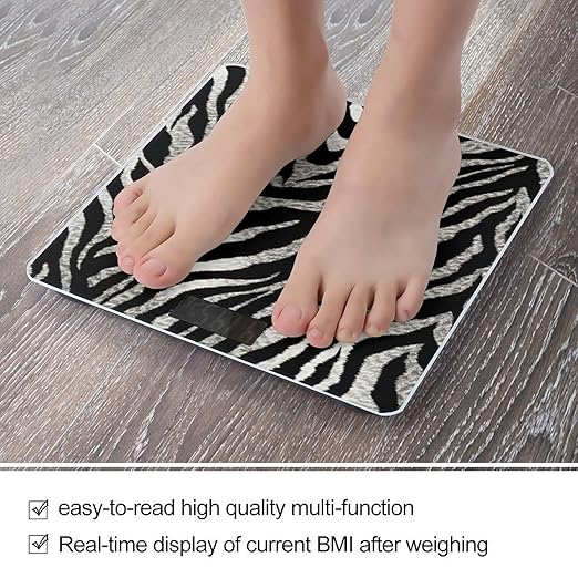 Black and White Zebra Print Scale for Body Weight Accurate Digital Bathroom Scale Toughened Glass High Precision Scales Smart Weight Scales with Large LCD Backlight Display Weighing Machine