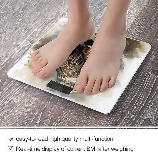 Watercolor of Hawk Sitting in The Tree Bathroom Scale for Body Weight Bathroom Digital Electronic Weighing Scale with Back Lit LED Display Sturdy Tempered Glass Weight Watchers Scales 400lb