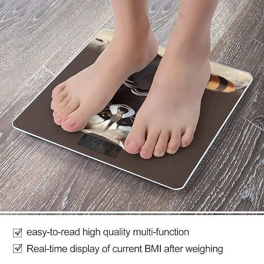 Cute Raccoon Bathroom Scale Large LCD Backlight Display Digital Scale Rounded Corners Body Scales Automatic Power On/Off Bathroom Scales for Home Bedrooms