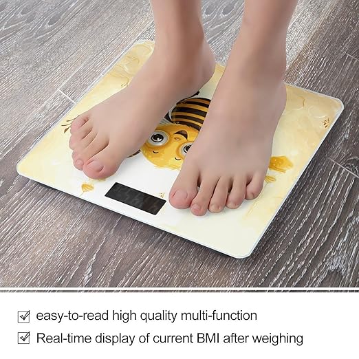 Cute Bees Honey Weight Scale Digital Electronic Scales Bathroom Scale Larg LCD Backlight Display High Precision MeasurementsTempered Glass