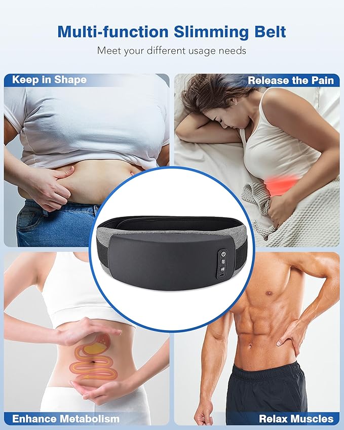 KNQZE Cordless Back Massager Belt for Pain Relief Stomach Massager for Digestion Heating Pad with 2 Heating Levels Slimming Massage Belt with 3 Vibration Modes Gifts for Women Men
