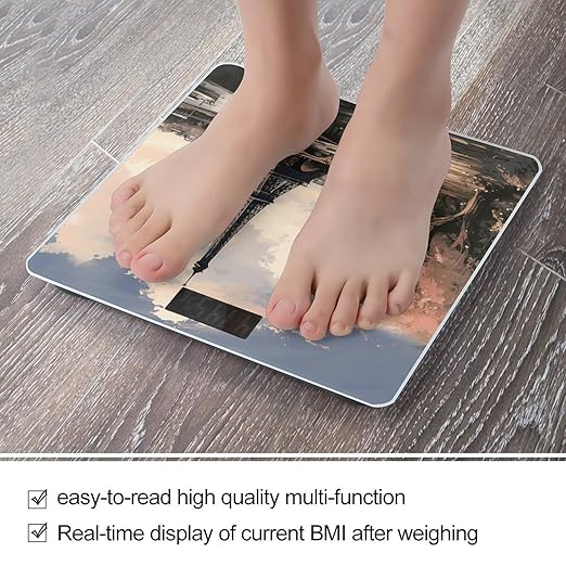 Vintage Style Eiffel Tower Paris Scale for Body Weight Highly Accurate Digital Bathroom Scale Sturdy Tempered Glass Weighing Scales with LCD Display Fashion Body Fat Smart Scales 400lb