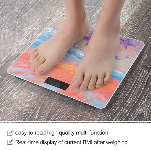 Sunlit Beach &amp Starfish Weight Scale Large Digital Bathroom Scales with Bright LED Display Non Slip Digital Scale and Step On Fashion Weighing Machine for Body