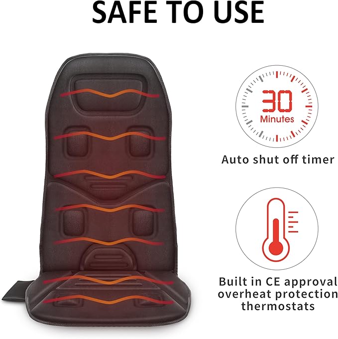 COMFIER Massage Seat Cushion with Heat - 10 Vibration Motors Back Massager for Chair （Vibration Massage Only Not Shiatsu/RollingMassage Chair Pad for Back Ideal Gifts for Men Women (Renew)