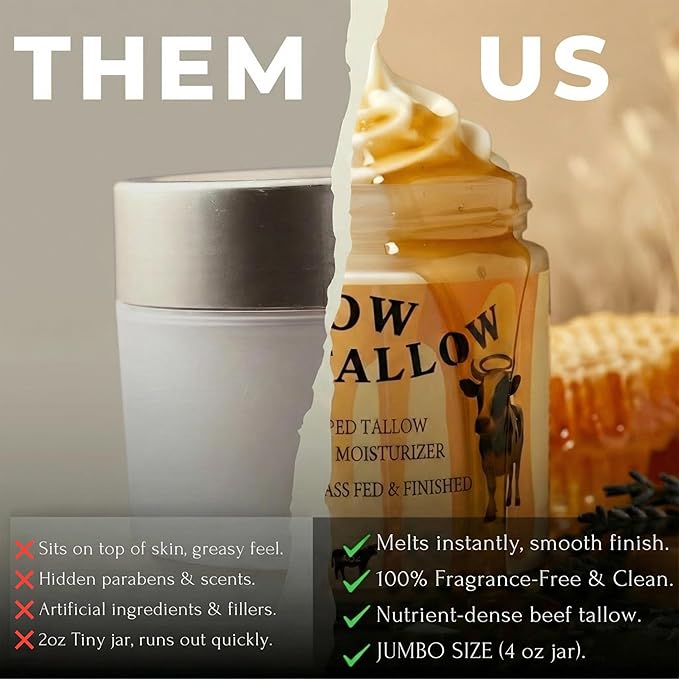 Hallow Tallow Whipped Beef Tallow Moisturizer – 100% Grass-Fed &amp Finished Tallow Balm with Manuka Honey Jojoba &amp Olive Oil Calendula Extract – Natural Hydrating Face &amp Body Cream 4oz