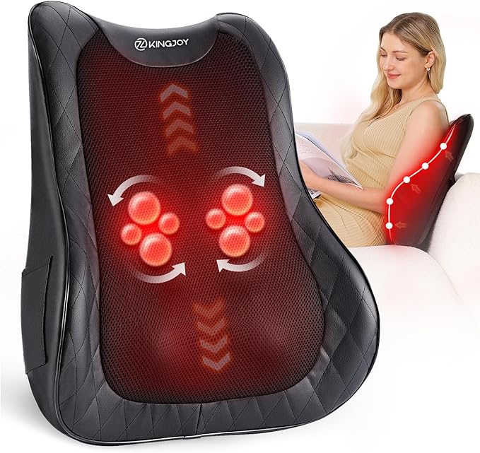 KINGJOY Back Massager for Pain Relief Deep Tissue Full Back Massager with Heat 3D Kneading Massage Pillow with 3 Intensities for Back Neck Shoulder Spot Massage Gifts for Women Man
