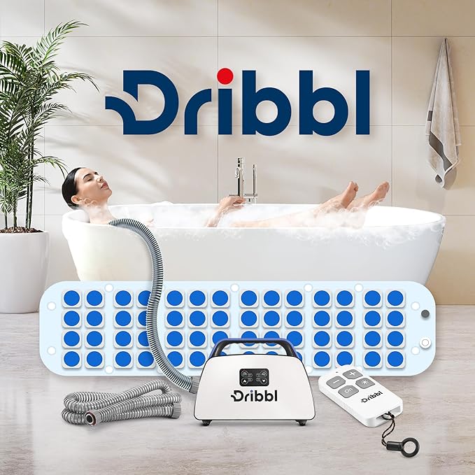 Dribbl Electric Bubble Massage Bathtub Mat – Non-Slip Full-Body Waterproof Hot Tub Spa Mat for Bath with Heater Motorized Air Pump and Remote Control 6-Speed Adjustable Massage Blue
