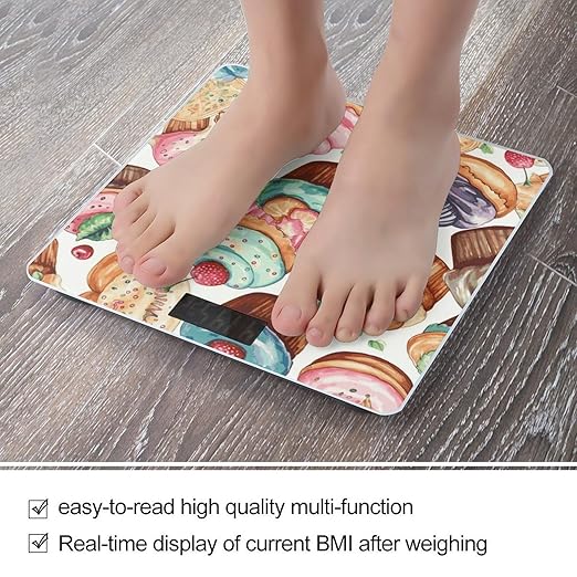 Cupcakes Donuts Muffins Sugar Scale for Body Weight Sturdy Tempered Glass Weighing Scales with LCD Display Accurate Digital Bathroom Scale Convenient Body Fat Smart Scales 400lb