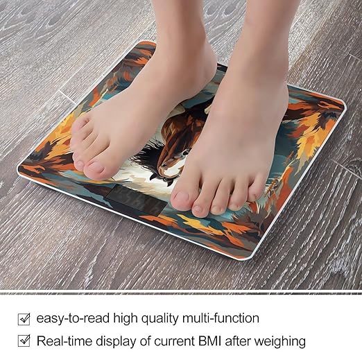 A Pattern with Horses As A Background Scale for Body Weight Accurate Digital Bathroom Scale Toughened Glass High Precision Scales Smart Weight Scales with Large LCD Backlight Display Weighing Machine
